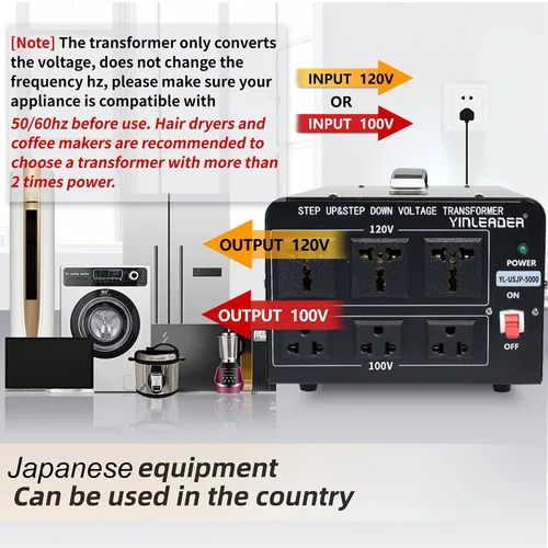 Vista 14 de 500W US al convertidor de voltaje de Japón 120V a 100V transformador reductor
