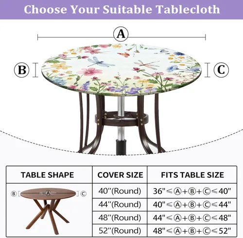 Vista 2 de Mantel redondo ajustable floral de primavera y verano con mantel elástico impermeable para exteriores, cubierta de mesa lavable para interiores
