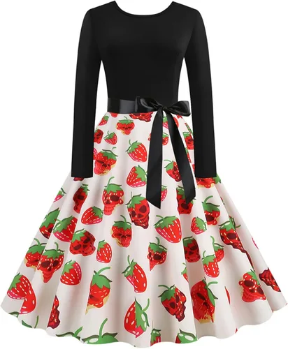 Vista 2 de Vestido de Halloween para mujer estampado de moda manga larga cuello redondo vestido casual con dobladillo