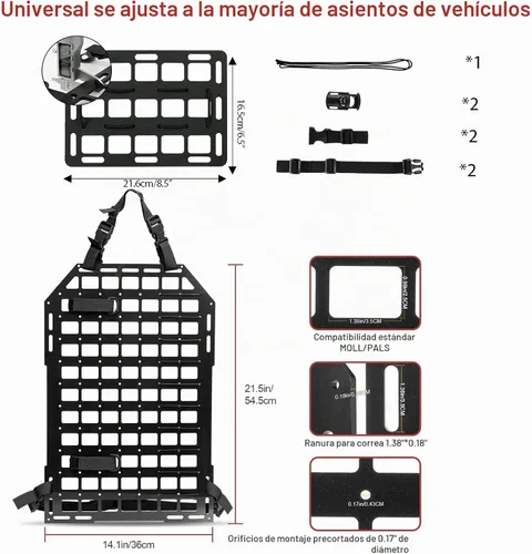 Vista 6 de Paneles rígidos Molle para vehículos + panel de reposacabezas Molle universal táctico Molle panel trasero organizador modular de almacenamiento
