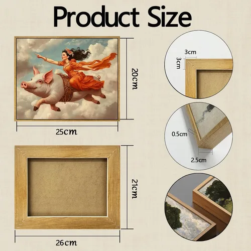 Vista 5 de Arte de pared de mujer victoriana, clásico ecléctico antiguo, impresiones divertidas de cerdo, lienzo retro surrealista, arte de pared de animales