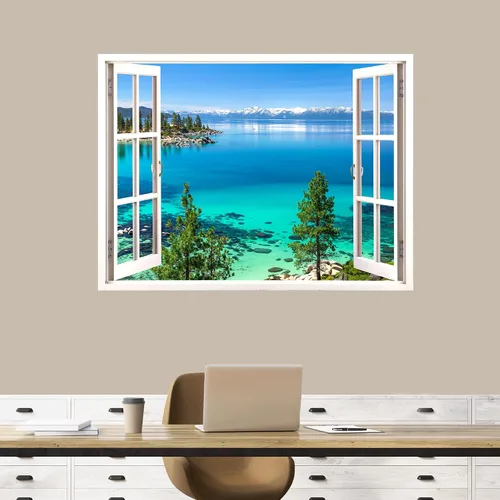 Vista 45 de IDEA4WALL Adhesivo mural removible para pared, arena blanca tropical, playa, orilla, palmera, naturaleza, desierto, fotografía, arte moderno