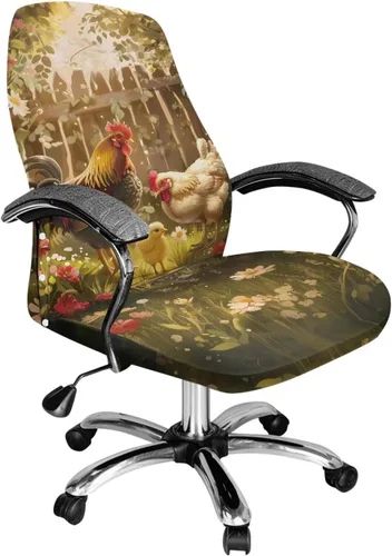 Vista 14 de Xoenoiee Bee Floral Print Office Chair Covers, Stretch Computer Boss Chair Cover with Button High Back Chair Slipcover Anti-Dust Rotating Chair