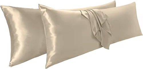 Vista 22 de Vonty 2 fundas de almohada de satén estándar – Fundas de almohada de 20 x 26 pulgadas, fundas de almohada negras para proteger la piel y el cabello