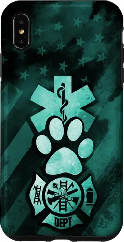 Vista 10 de Funda americana para iPhone 13 EMT EMS Firefighter Dog Paw Turquoise Fire Rescue