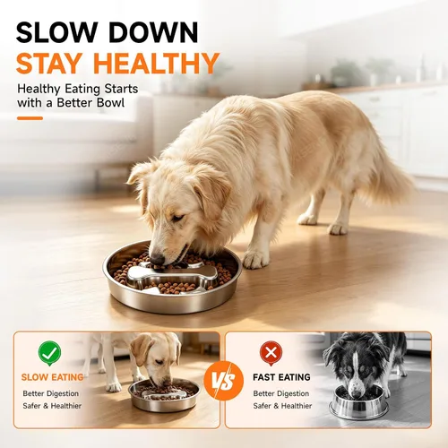 Vista 3 de Cuenco de acero inoxidable para perros con alimentación lenta
