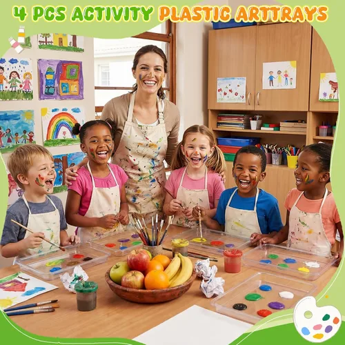 Vista 5 de Remerry 4 bandejas de arte de plástico apilables para manualidades, bandeja de arena para el aula, organizador de pintura sensorial para niños