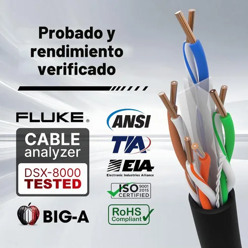 Vista 5 de Big-A Cable Ethernet Cat 6 de 1000 pies, negro, cable Cat6 a granel, elevador UTP CMR sólido de 23 AWG, cable LAN de Internet de red de 550 MHz