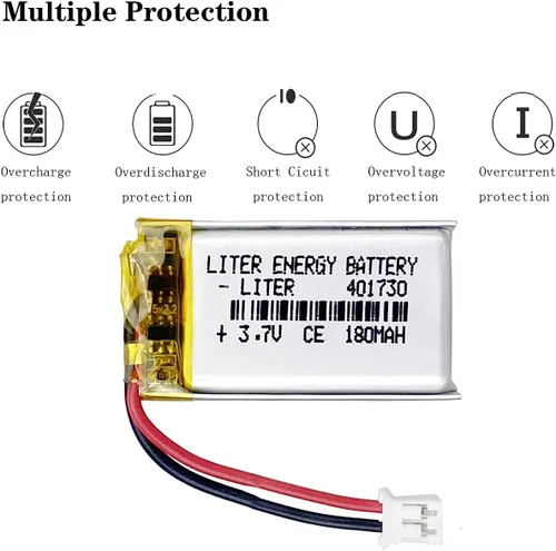 Vista 4 de Litro 3.7V 180mAh 401730 Lipo batería recargable de iones de litio con conector JST 0.079 in