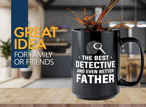 Vista 2 de Taza de café detective de 15 onzas, color negro, el mejor detective, policía, patrulla, policía, policía, policía, policía, policía, policía, jefe