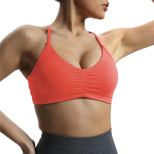Vista 4 de Aoxjox Brasier deportivo de entrenamiento para mujer, camiseta sin mangas con espalda cruzada, fruncida, con relleno, para yoga