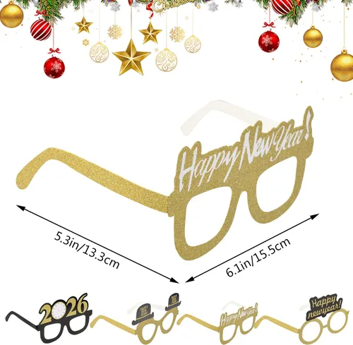 Vista 2 de obmwang 36 piezas de suministros para fiesta de Año Nuevo, incluyendo lentes de feliz año nuevo diadema y fabricantes de ruido metálico con flecos