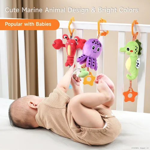 Vista 2 de TUMAMA - Juguetes para bebés de 0, 3, 6, 12 meses, juguetes de cochecito colgante, juguetes suaves de animales marinos, juguetes de asiento