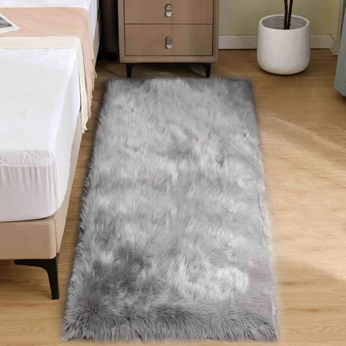 Vista 56 de Goolela Alfombra esponjosa de piel sintética para dormitorio, color marrón claro beige, 2 x 3 pies, alfombra de piel de oveja peluda y difusa
