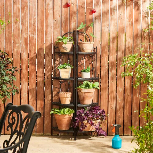 Vista 8 de Glitzhome Soporte para plantas de esquina de metal negro de 4 niveles de 52 pulgadas de alto