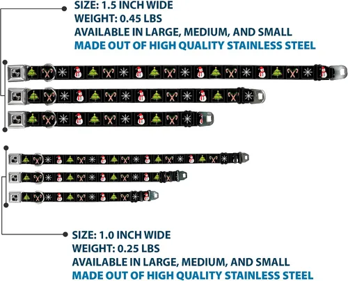 Vista 3 de Buckle-Down Collar de perro con bloques de Navidad de 9 a 15 pulgadas, color negro/blanco/multicolor, pequeño