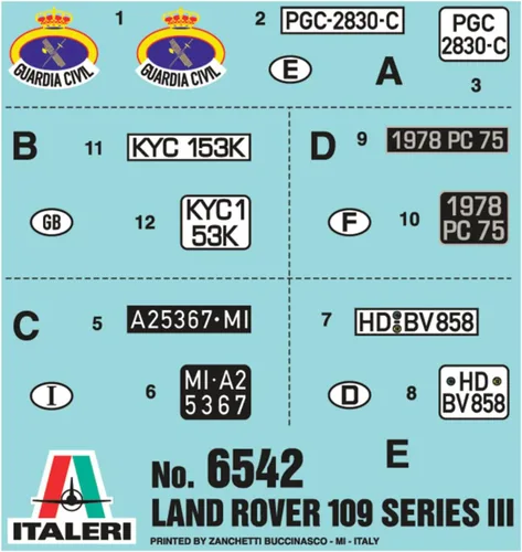 Vista 2 de Italeri 6542S 1/35 Land Rover 109 Guardia Civil, Verde, Naranja, Plata, Color blanco