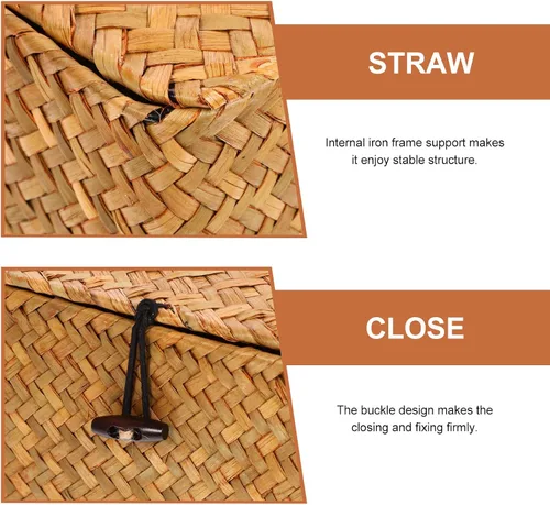 Vista 9 de Almacenamiento de pastos marinos con tapa: cesta rectangular tejida de mimbre natural para el hogar, cajas organizadoras de estantes, organizador