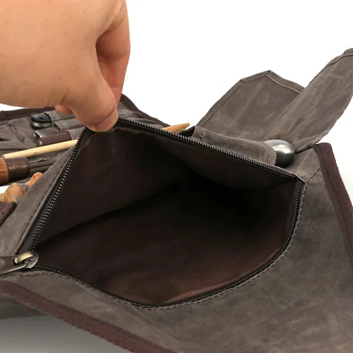 Vista 6 de TOURBON - Bolsa enrollable de lona encerada con 25 ranuras de almacenamiento divididas Estuche de transporte de cincel de tallado de madera, bolsa