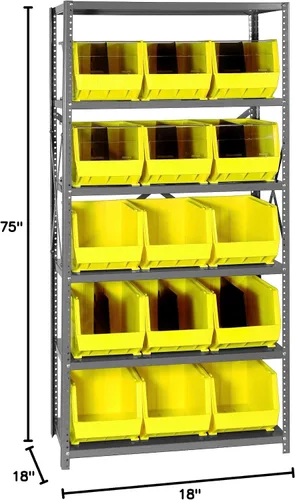 Vista 587 de Quantum QSBU-245BK Heavy Duty Shelving Unit with (7) Shelves and (24) QUS245 Black Bins for Garage Warehouse Storage Distribution 400 lb Load