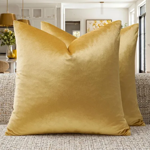 Vista 32 de GIGIZAZA Juego de 2 fundas de almohada doradas de terciopelo de 20 x 20 pulgadas para sofá Almohadas para sofá, tela texturizada suave de 9.88