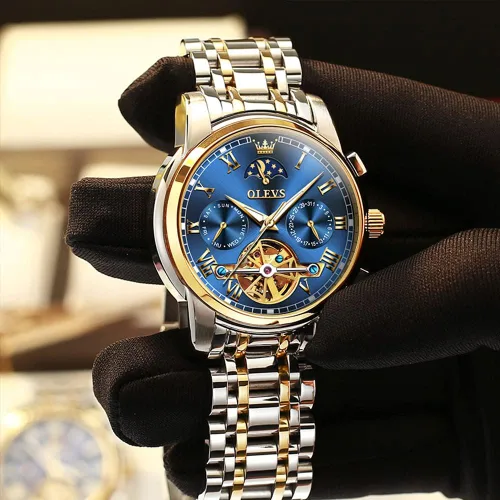 Vista 3 de OLEVS - Reloj mecánico automático Tourbillon Slef-Wind lujoso de acero inoxidable resistente al agua luminoso y con fecha
