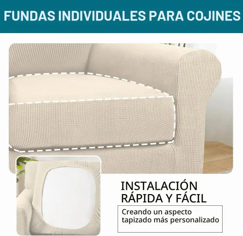 Vista 5 de Turquoize 2 fundas para sillas de sala de estar, funda de sofá con fundas de cojín individuales, funda de muebles para sillas (silla, beige biscotti)