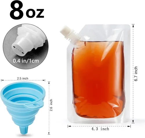 Vista 7 de 20 frascos de licor para crucero, bolsas reutilizables para viajes, botellas de plástico con embudo (8 onzas)
