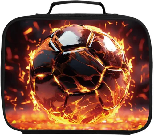 Vista 11 de Lonchera de fútbol americano para niños y niñas, bolsa de almuerzo escolar para niños, capa aislada, poliéster, a prueba de fugas, para niños a
