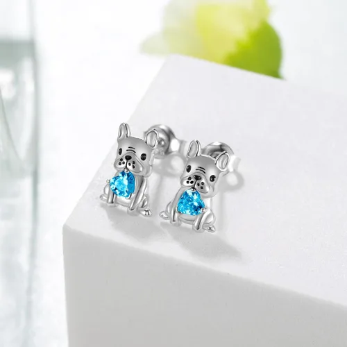 Vista 2 de Aretes de perro para mujer, plata de ley 925, diseño de bulldog francés, joyería de perro de animales, regalos para hija, nieta, niñas y mujeres