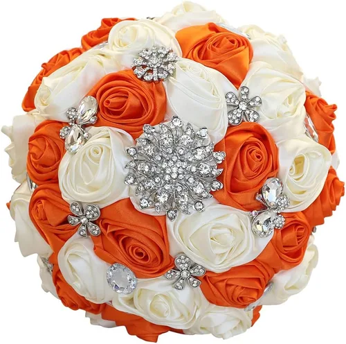 Vista 19 de Sharebeauty Ramo de novia de satén hecho a mano de 7.9 pulgadas, ramo de boda, ramo de flores artificiales