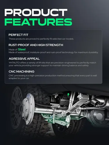 Vista 6 de YHTAUTO Kit de elevación de nivelación trasera de 2 pulgadas, pernos en U cuadrados extendidos y bloques de elevación con kit de hardware compatible