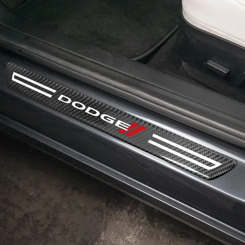 Vista 2 de iPick Image Para Dodge Black Real Carbon Fiber Universal Car Door Sill Step Protector Kick Plates un juego de 4