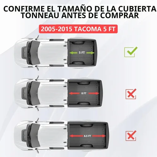 Vista 2 de Cubierta rígida de tres pliegues para Toyota Tacoma 2005-2015 con caja de 5 pies