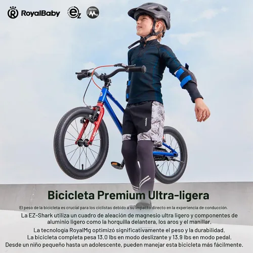 Vista 3 de RoyalBaby EZ-Shark Ultra-Light 16 Inch Kids Bike Azul (Deep Azure)