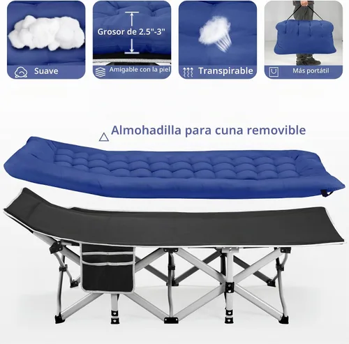 Vista 4 de Fragess - Cunas plegables de camping para adultos, cuna de 28" extra amplia con colchón removible, carga máxima de 600LBS, cunas para dormir