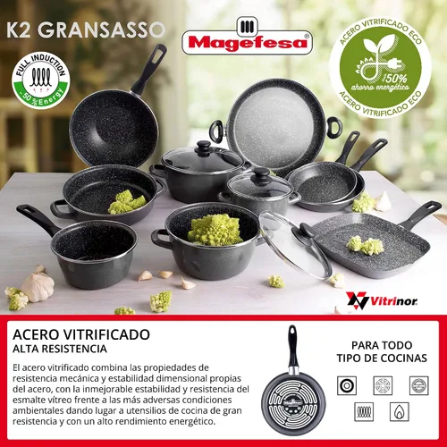 Vista 5 de San Ignacio MAGEFESA K2 Gransasso - Juego de 8 utensilios de cocina de acero inoxidable con sartén (18/20/9.4 in)