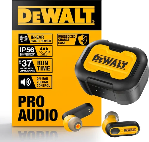 Vista 10 de DEWALT Audífonos inalámbricos verdaderos de alta resistencia, auriculares Bluetooth con estuche de carga tipo C incluido, 37 horas de duración
