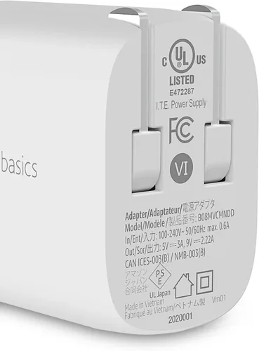 Vista 2 de Amazon Basics Cargador de pared USB-C de un puerto de 20W con Power Delivery PD para tabletas y teléfonos