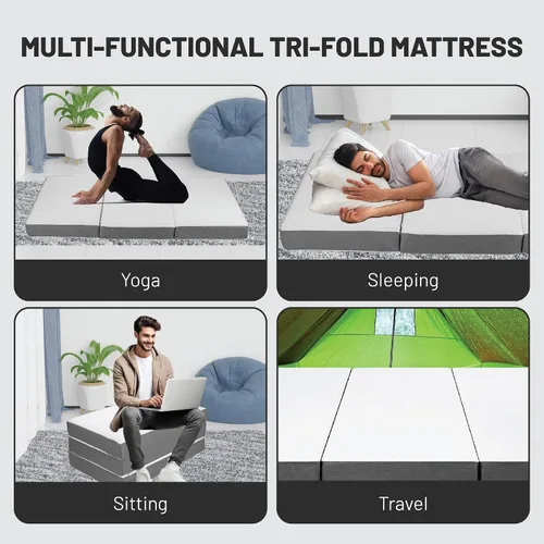 Vista 5 de Treaton, Colchón de piso portátil de espuma viscoelástica de gel triple plegable