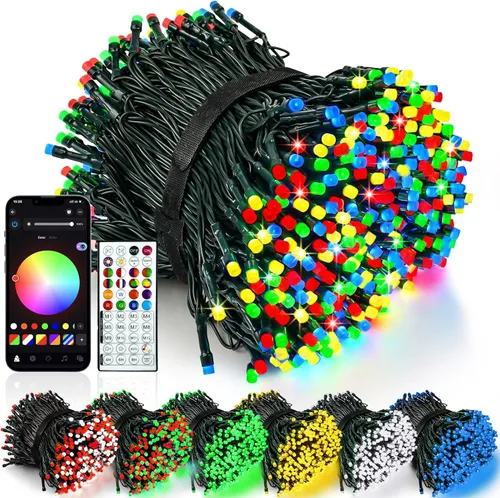 Vista 19 de Luces de Navidad controladas por voz con control remoto, cadena de 300 luces LED de 99 pies para interiores y exteriores con 12 modos, 3