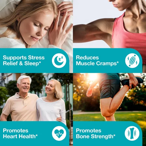 Vista 3 de Glicinato de magnesio de 1250 mg con zinc, suave para el estómago, para dormir, calambres musculares, soporte cardiovascular y óseo* para mujeres