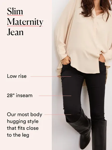 Vista 3 de HATCH Jeans de mezclilla ajustados para maternidad, tiro bajo, corte ajustado y diseño debajo del vientre para embarazo y más allá, entrepierna
