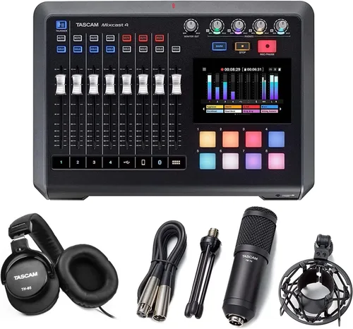 Vista 11 de TASCAM Mezclador de transmisión de podcasts Mixcast 4, grabadora e interfaz de audio USB: cuatro entradas de micrófono XLR/TRS, pantalla táctil