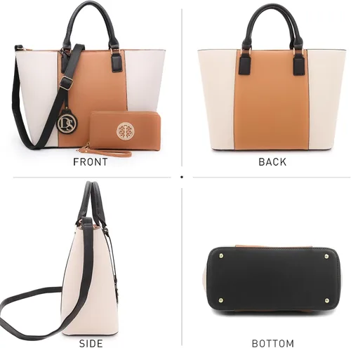 Vista 4 de DASEIN - Bolsa de mano para mujer, bolsa tipo bandolera, asa superior, bolsa plana para trabajar