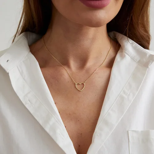 Vista 8 de LEXODY Collar de corazón delicado con dije de corazón pequeño, gargantilla chapada en oro de 14 quilates, lindo collar de cadena de corazón abierto