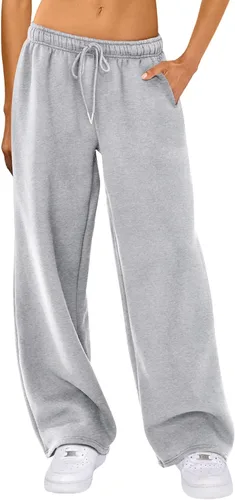 Vista 3 de Winioder Pantalones deportivos de pierna ancha para mujer, elásticos, de cintura alta, holgados, para adolescentes, niñas, pantalones deportivos