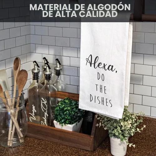Vista 6 de MAINEVENT Alexa Do The Dishes - Toalla de cocina de algodón blanco de 18 x 24 pulgadas