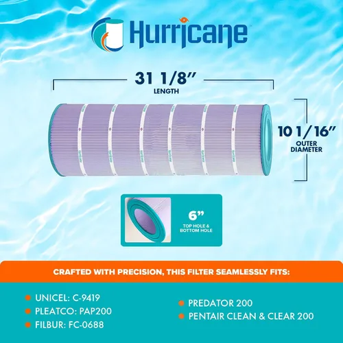 Vista 3 de Hurricane Filtros - Cartucho de filtro aséptico para piscina HF9419-01P Platinum Purple - Reemplazo para Pleatco PAP200, Unicel C-9419, Filbur
