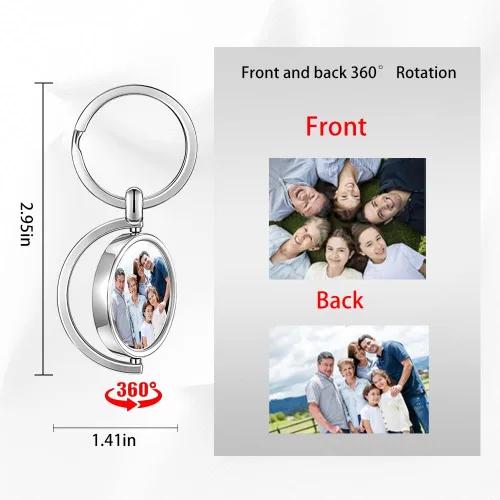 Vista 2 de BEXOA EDC Llavero personalizado con imagen, llavero giratorio de doble cara con fotos, regalos conmemorativos para amantes de la familia